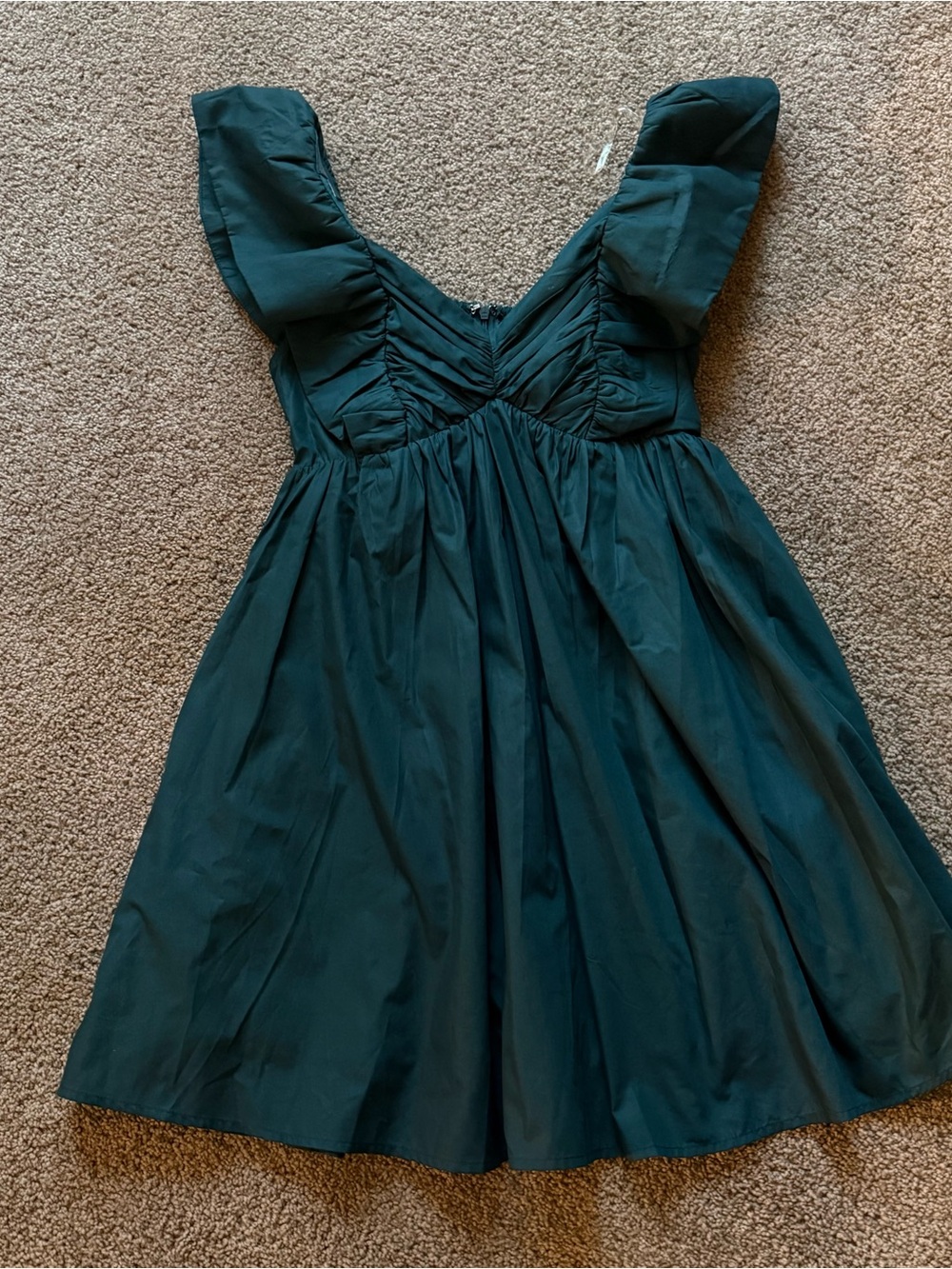 entro Deep Teal V-Neck Mini Dress with Flutter Sleeves